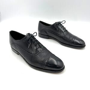 Paul Stuart's Choice Oxford Dress Shoes Black Leather Basket Weave Emboss